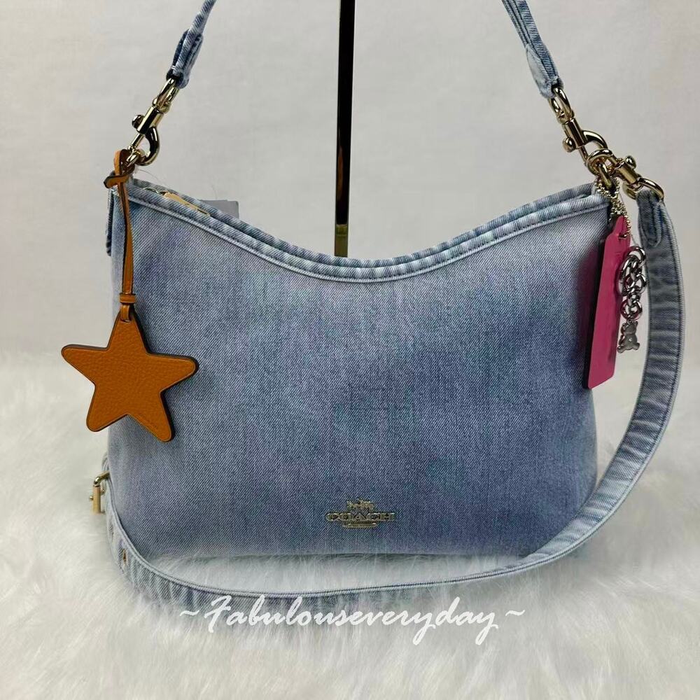 Coach Laurel Shoulder Xbody Bag In Loved Denim With Charms CEF26 Light Indigo - Picture 2 of 9
